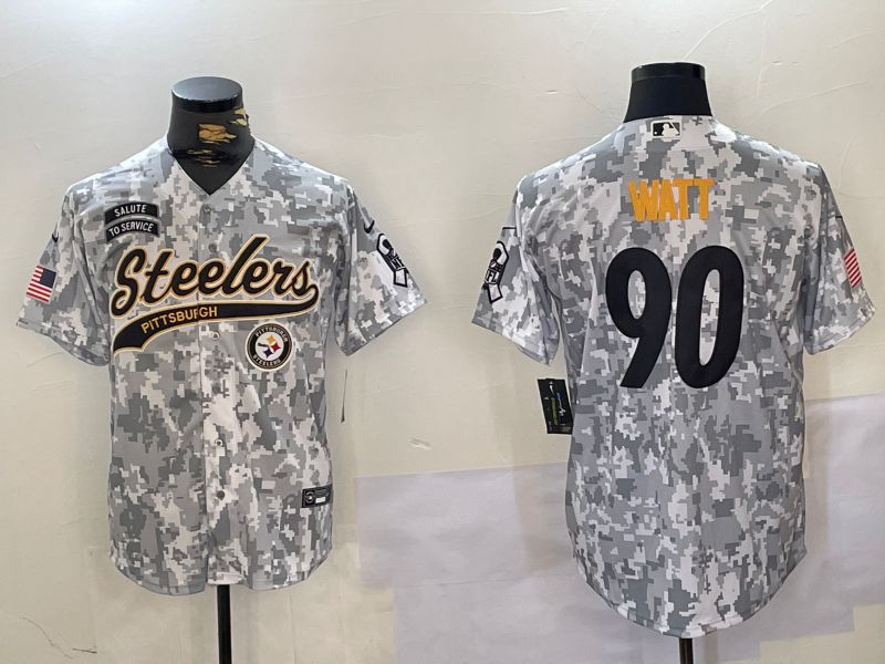 Men Pittsburgh Steelers 90 Watt Nike Arctic Camo 2024 Salute to Service Limited NFL Jersey style 1
